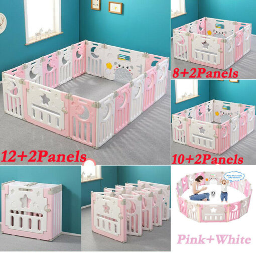 Foldable Baby Playpen Safety Yard Fence Pink 12+2