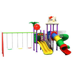 Kitty & Flower Swing And Slides Mini Metal Playground & Playset For Kids Amusement - Multicolour
