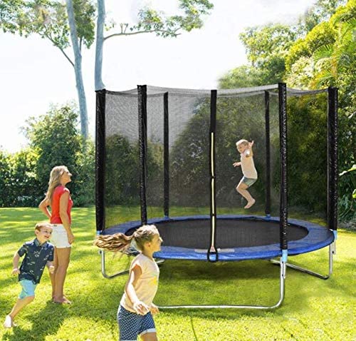 Product Description: Jump your heart out with trampolines from us. One of the most dynamic ways to have fun in the backyard or indoors, trampolines are a fun way to enjoy an afternoon and put a smile on anyone’s face. These trampolines are sturdy and include safety measures to help ensure a great jumping experience for everyone. Our trampolines have different sizes for options, so adults can enjoy jumping too! The whole family now can have fun together with this trampoline set. Three U-shaped Legs – The legs are arranged and assembled evenly under the trampoline base. They offer enough stability and support for the whole trampoline. Safety Enclosure Net and Foam Sleeves – Safety enclosure netting are perfectly attached to the steel tubes which connects the enclosure net with the spring cover. This also eliminates gaps between the mat and net to ensure your safety while jumping on the mat. All Accessories Included – Our trampoline includes steel frame, jumping mat, safety enclosure combo and ladder. It is also easy to assemble. Suitable for gardens, parks, lawns & villas Great for your next “family fun time” while getting your blood pumping and your muscles moving. Great addition to your backyard along with other playground equipment. Size: 14-feet