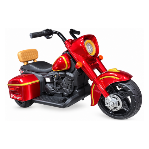 Kids Red Electric Ride-On Motorcycle with Gold Details and Storage Boxes - Image 2