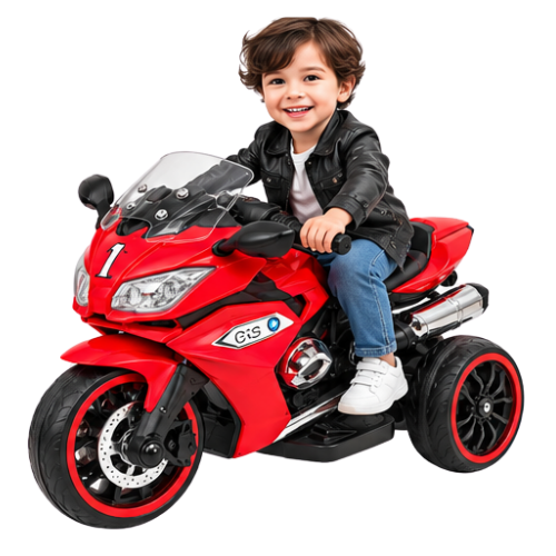 Kids Red Electric Ride-On Sport Motorcycle with Three Wheels - Image 2