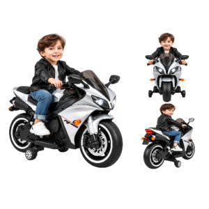 Kids Silver Electric Ride-On Sport Motorcycle with Training Wheels - Image 3