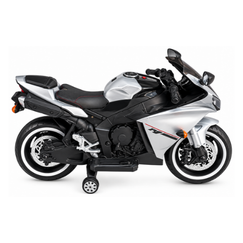 Kids Silver Electric Ride-On Sport Motorcycle with Training Wheels - Image 2