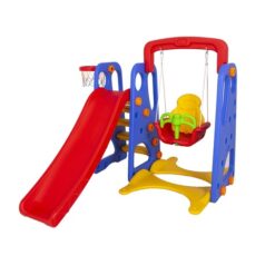 Kids 3in1 Outdoor Play Structure Jumbo Slide With Swing and Basketball Ring