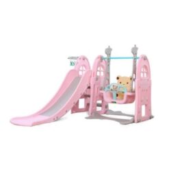 Kids 3 in 1 Outdoor Play Structure Jumbo Slide with Swing And Basket Ball Game Pink