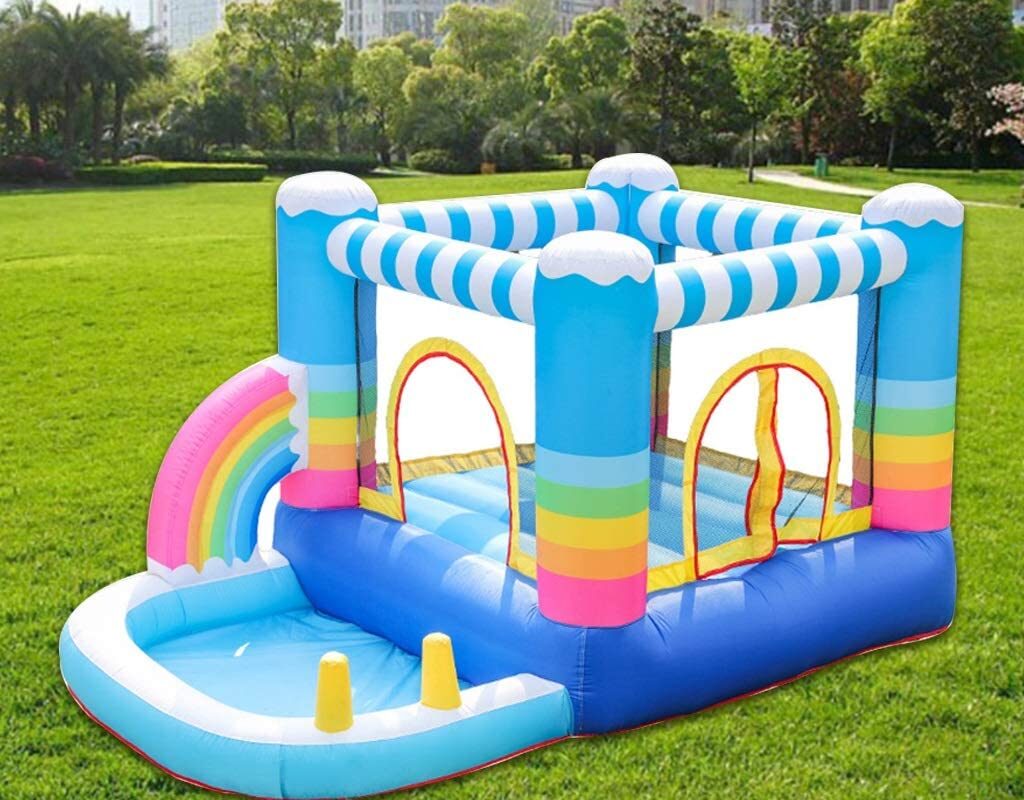 Inflatable Rainbow Bouncy Castle Play Pool Indoor Outdoors Trampoline ...