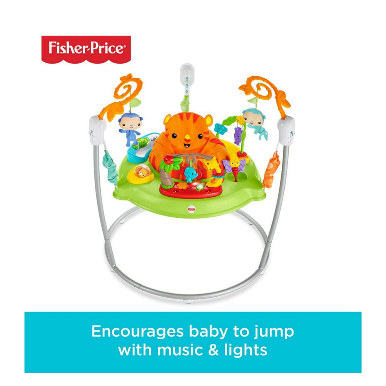 Fisher-Price Roarin' Rainforest Jumperoo, musikaliskt aktivitetscenter för  baby, CHM91