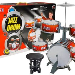 Kids Childrens Jazz Drum Set 5 Drums Stool Instrument Music Toy