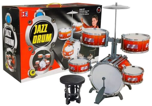 Kids Childrens Jazz Drum Set 5 Drums Stool Instrument Music Toy