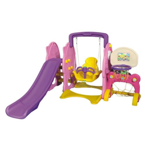Pink and Purple Swing and Slide Set with Basketball Net