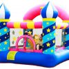 Pink and Blue Inflatable Trampoline Bouncy Castle Stars and Castle Design