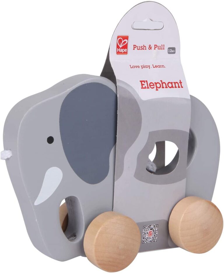 Hape Elephant Wooden Push and Pull Toddler Toy - E0908