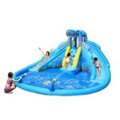 Air Flow Play & Splash Centre Inflatable Waterslide, Shark Theme Waterpark with Double Slides-9421