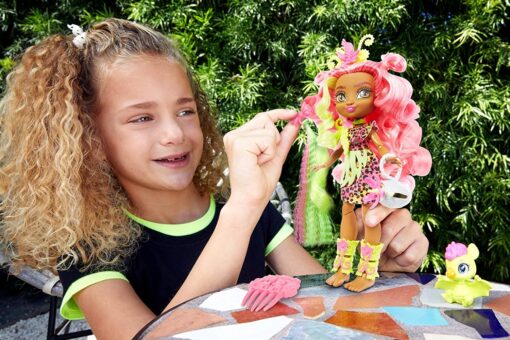 Cave Club Fernessa Doll 10-inch, Pink Hair Poseable Prehistoric Fashion Doll