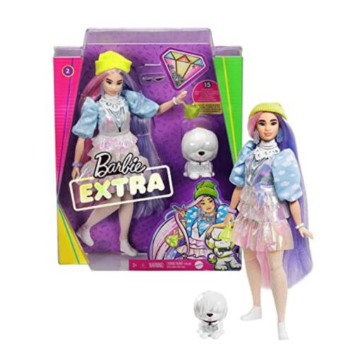 Barbie Extra Doll-Beanie in Shimmery Look With Pet Puppy, Pink & Purple Fantasy - GVR05