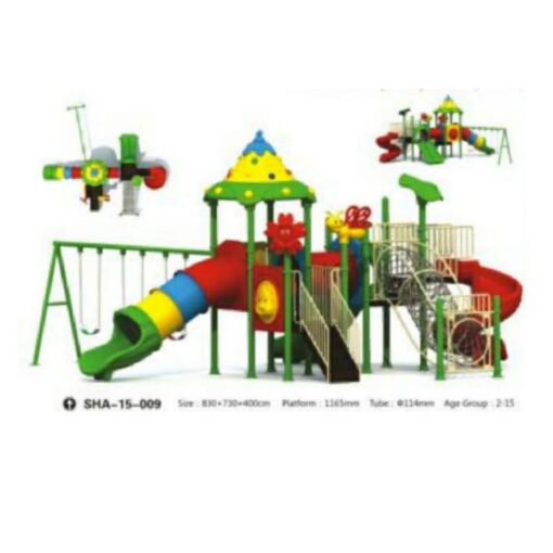 Kids Fruits Tower Playground With Tunnel Dome 3 Swing Metal Climber 3 Slides