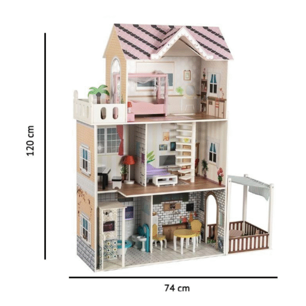 Kids Wooden Doll House Montessori Pretend Play Set - Image 2