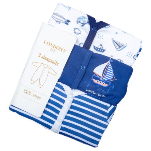 Baby Rompar Clothes - Long Sleeve Sleepsuit Set - Pack of 3 - TA143H-Blue