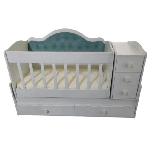 Newborn Baby Bed Crib Velvet – With Drawers And Changing Table With Mattress – Z/505-Blue