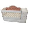 Baby Bed Crib Velvet – With Drawers And Changing Table With Mattress – Z/505-Pink