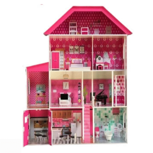 Kids Wooden Dollhouse Pretend-Play Furniture Toy Set for 3+ Years - Image 2