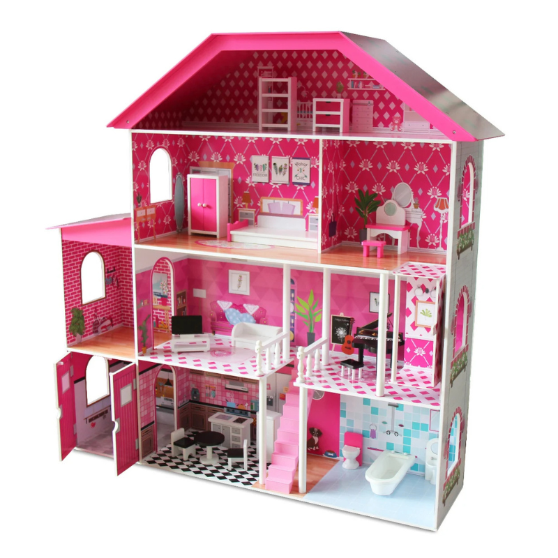 Kids Wooden Dollhouse Pretend-Play Furniture Toy Set for 3+ Years