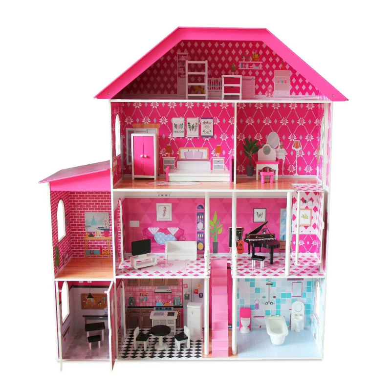 Kids Wooden Dollhouse Pretend-Play Furniture Toy Set for 3+ Years - Image 2