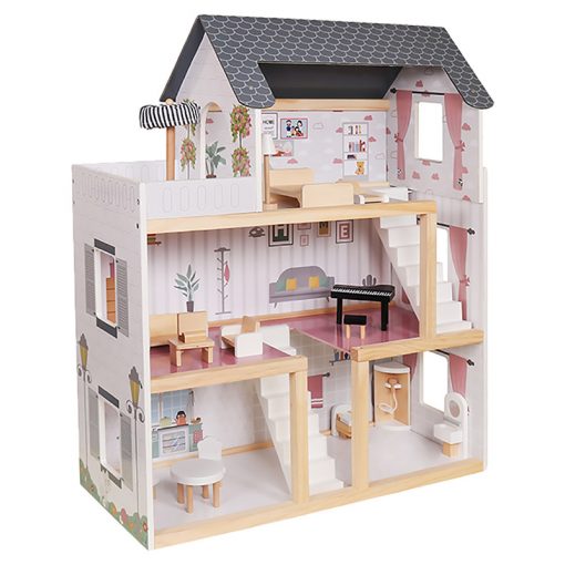 Kids Toys Wooden Kitchen With Accessories - W06A413-GF-Grey