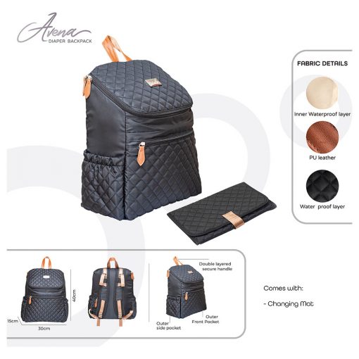 Moon - Avena Diaper Backpack - Black Fabric - MNNDBMT02