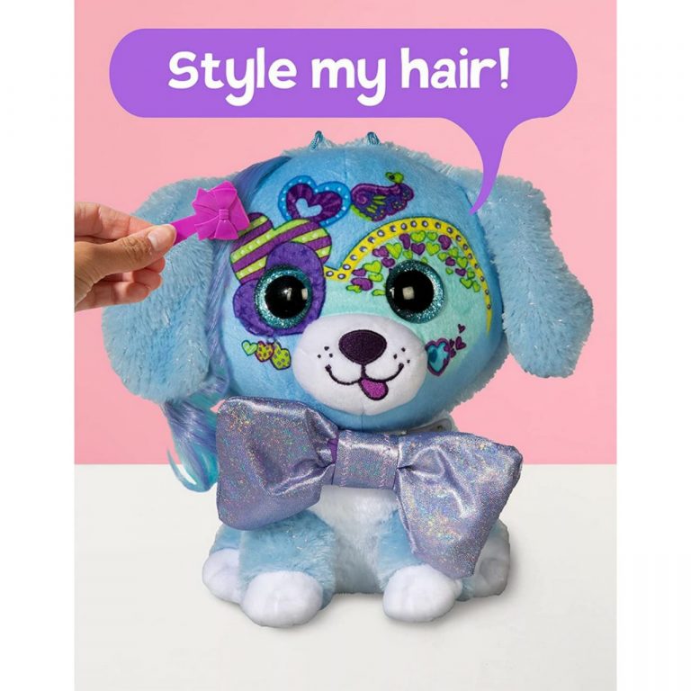 Little Bow Pets - Stuffed Animals Soft Fluffy Plush Blue Puppy Dog Heart - WE-4868