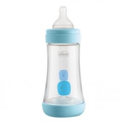 Chicco - Perfect 5 Baby Feeding Bottle 240ml Medium Flow 2m+ Silicone, Blue