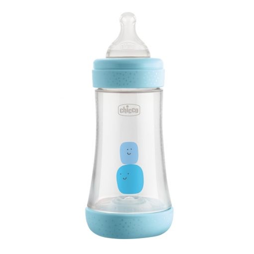 Chicco - Perfect 5 Baby Feeding Bottle 240ml Medium Flow 2m+ Silicone, Blue