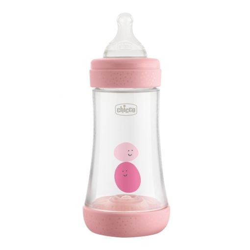 Chicco - Perfect 5 Baby Feeding Bottle 240ml Medium Flow 2m+ Silicone, Pink