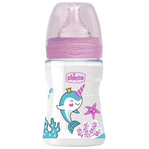 Chicco - Well-Being Feeding Bottle 150ml Slow Flow 0m+ Silicone - Pink