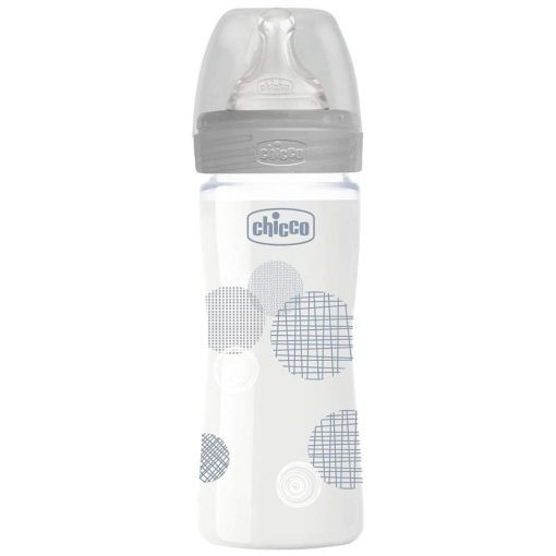 Chicco - Well-Being Feeding Glass Bottle 240ml Slow Flow 0m+ Silicone
