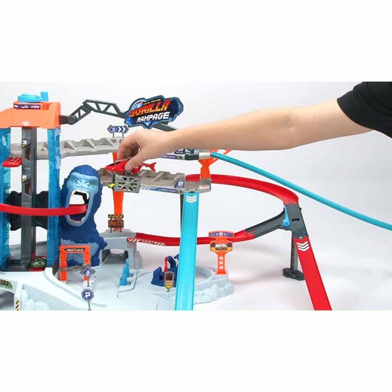 Garage Gorilla Rampage Metal Machines - Playset Avec Circuit, Piège à Main Gorille, Hélicoptère, Tunnel, Pour Voitures Miniatures, à Partir De 4 Ans