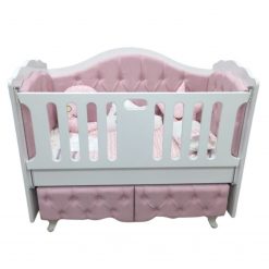 Wooden Baby Bed For Newborn With Captone Purple