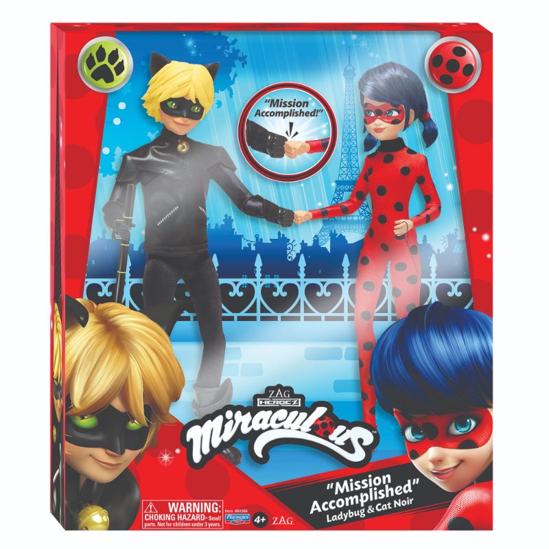 Miraculous Mission Accomplished Ladybug and Cat Noir Doll Playset, 4 Pieces