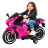Kids Pink Electric Ride-On Sport Motorcycle with Training Wheels