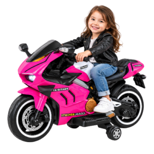 Kids Pink Electric Ride-On Sport Motorcycle with Training Wheels