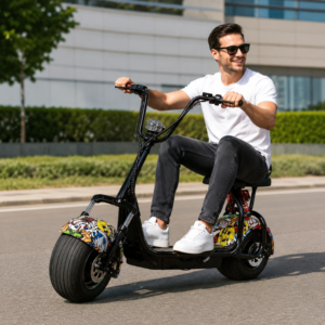 60V Electric Chopper Scooter for Adults – Graffiti Fat Tire Cruiser with Seat - Image 3