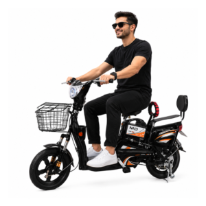 MD Electric Scooter with Dual Seat & Front Basket – 48V Rechargeable E-Bike Size 14