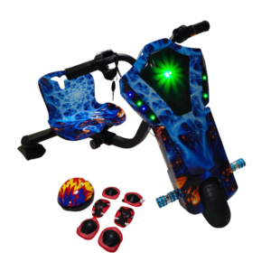 36V Electric Drift Scooter with Seat – Blue Flame Edition for Kids with LED Lights