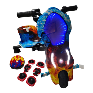 Kids Electric Drift Scooter with Infinity LED Display & Safety Gear Set | Fire & Ice Design