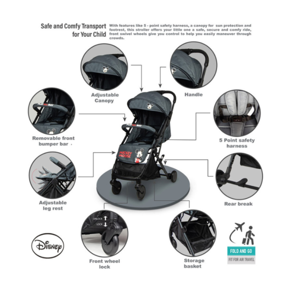 Disney - Mickey Mouse Travel Stroller - Black - Image 3