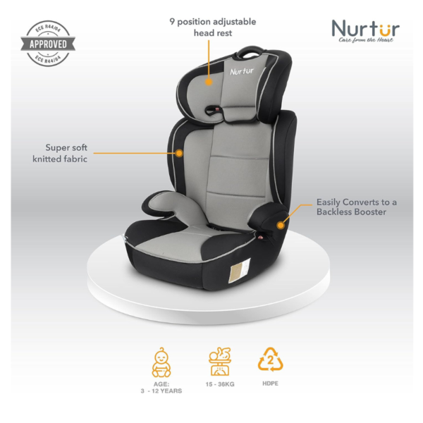 Nurtur 3-in-1 Jupiter Car Seat & Booster Seat - Grey - Image 2