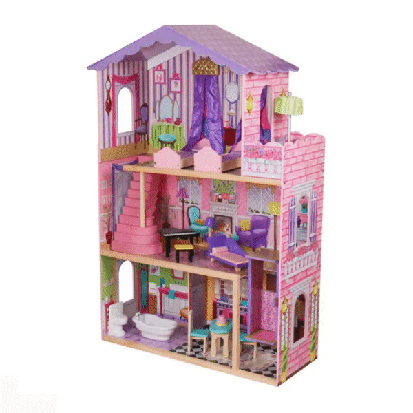 Deluxe 3-Story Wooden Dollhouse with Furniture Set - Image 2