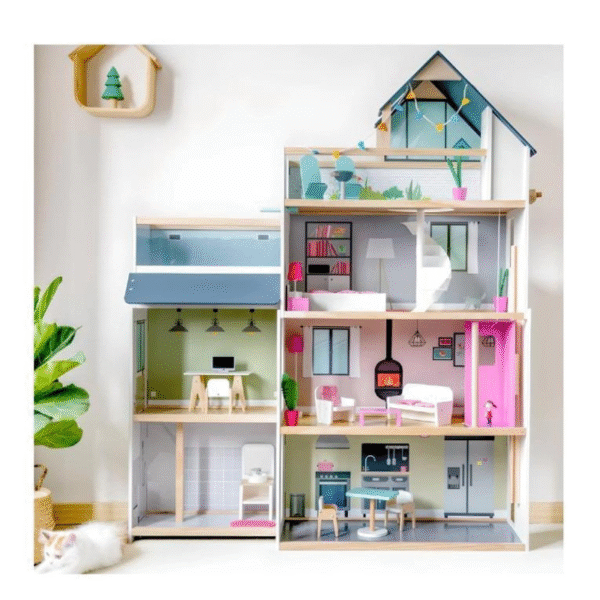 Kids Wooden Doll House Playset - Image 3
