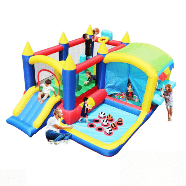 Deluxe Inflatable Play Castle with Slide, Ball Pit & Basketball Hoop