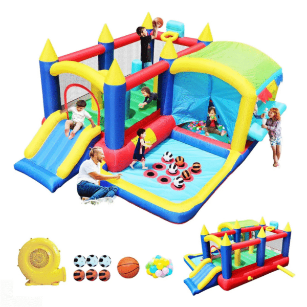 Deluxe Inflatable Play Castle with Slide, Ball Pit & Basketball Hoop - Image 2